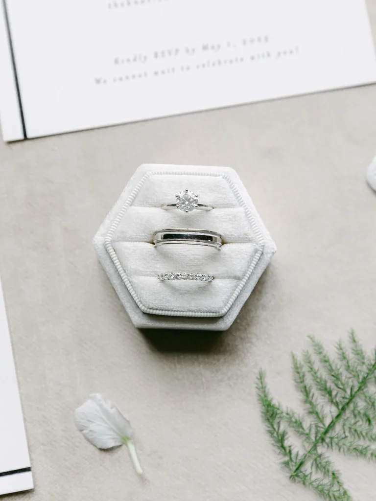 Wedding rings in a velvet ring box at an Indianapolis wedding