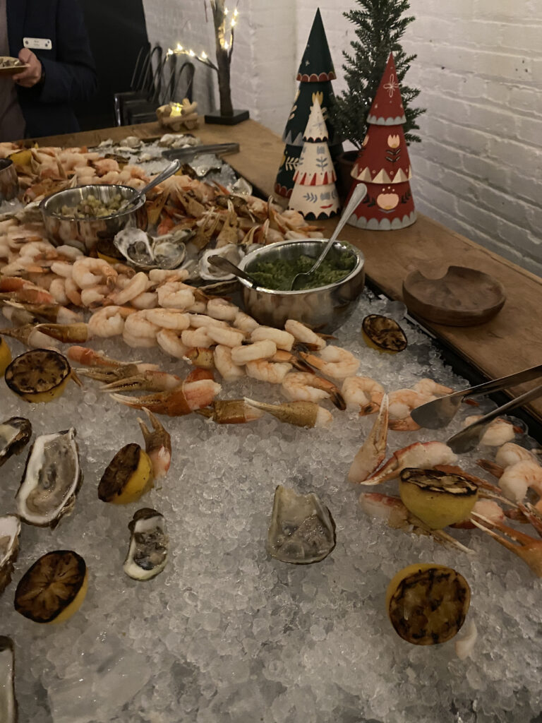 Elegant holiday party seafood platter at a corporate event in downtown Indianapolis