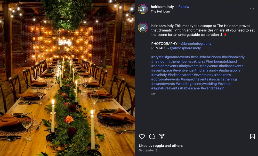 Reception at Heirloom at N.K. Hurt in downtown Indianapolis, IN