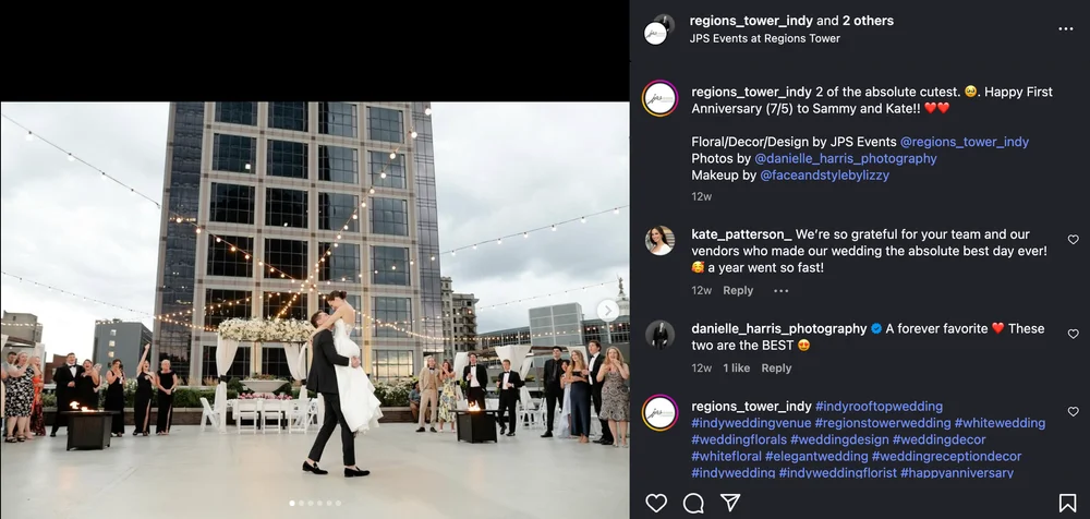 Wedding on the rooftop of JPS Events at Regions tower in downtown Indianapolis, IN