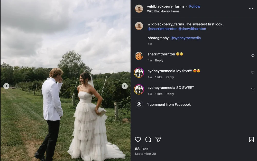 Couple’s first look at Wild Blackberry Farms outdoor wedding venue in Indianapolis