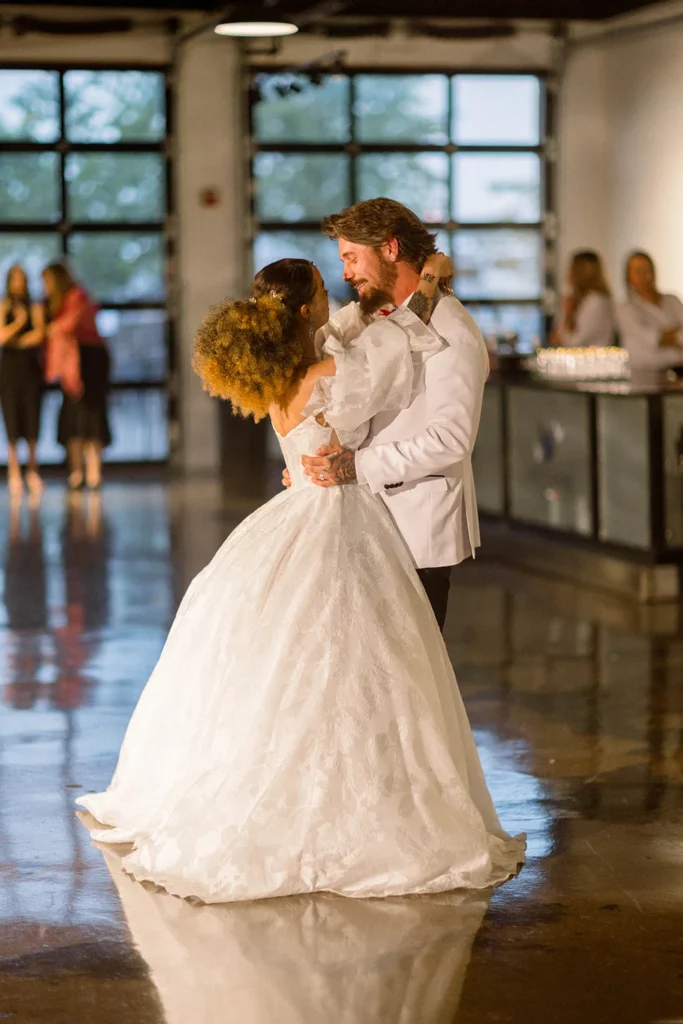 Bride and groom sharing first dance at Indianapolis wedding venue Radius.