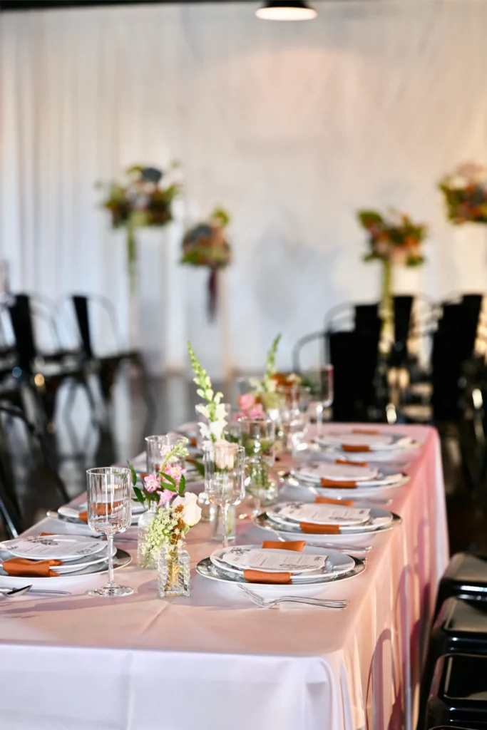 Elegant tablescape setup for nonprofit gala at Radius event venue in Indianapolis