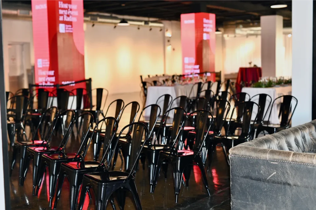 Corporate meeting setup at Radius event venue in downtown Indianapolis