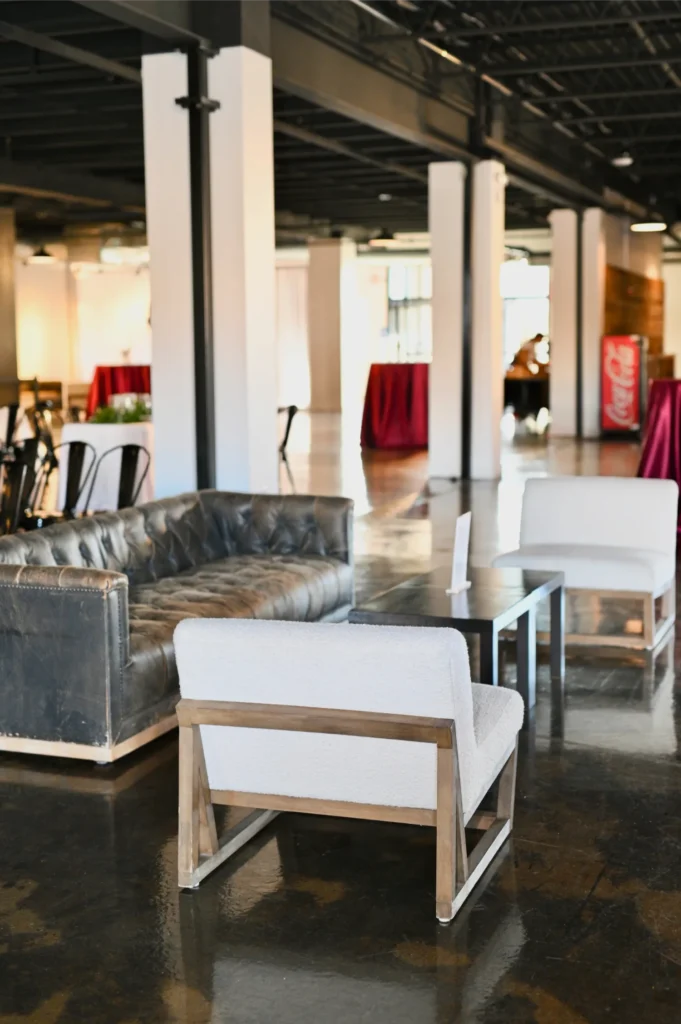 Lounge seating area at fundraising event at Radius event venue in Indianapolis