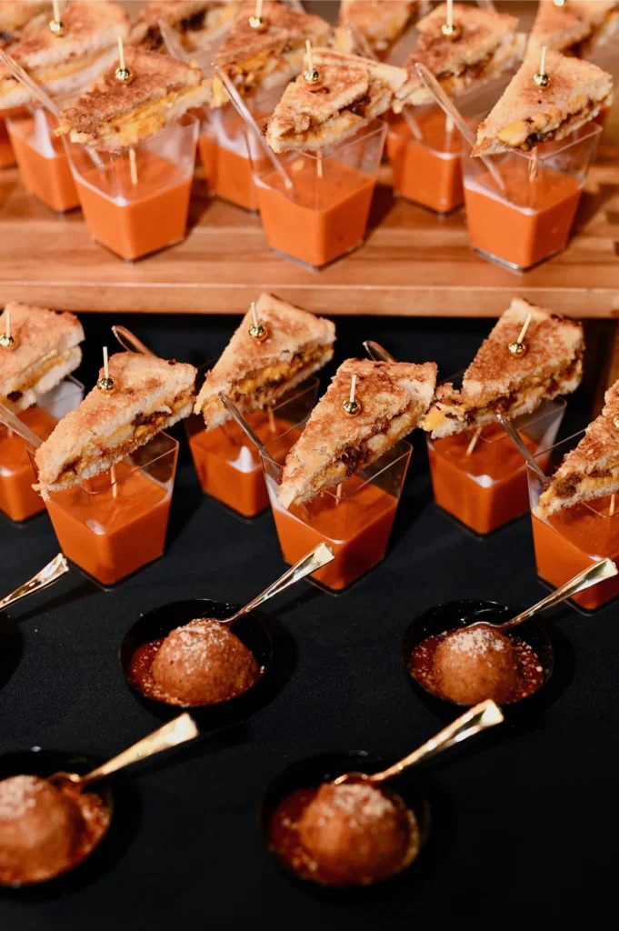 Wedding catering at Radius open vendor wedding venue in Indianapolis IN — grilled cheese and tomato soup appetizers