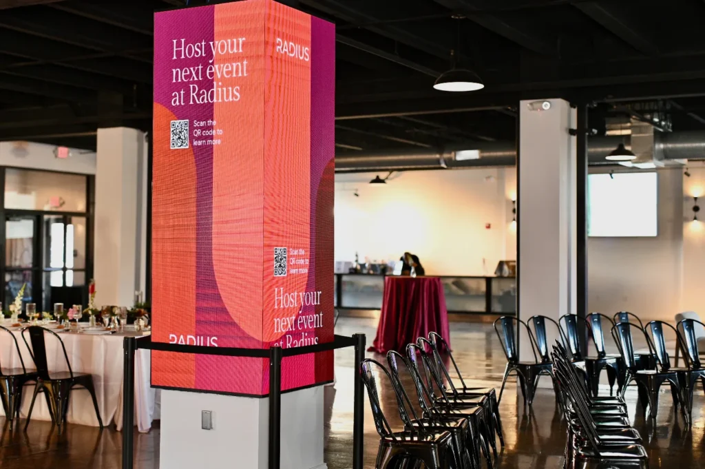 Product launch event setup at Radius venue in Indianapolis IN